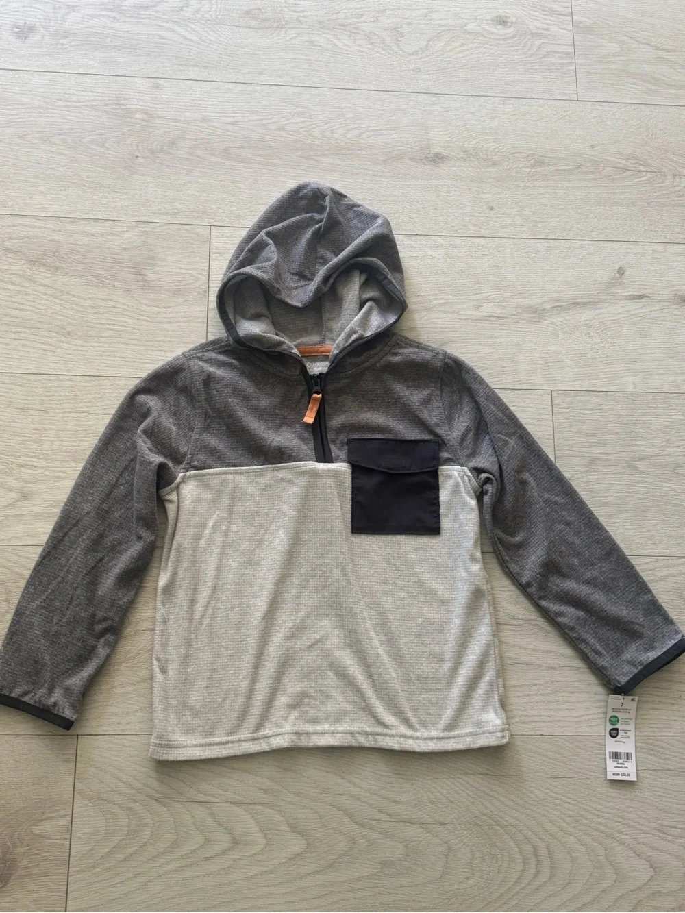 OshKosh B'gosh Two-Tone Gray Hooded Pullover with Chest Pocket